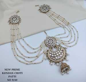 Ethnic <b>Indian</b> Wedding Cubic Zirconia Choti Patti Multi Layer Pearl Beaded Choti Patti Jhumka Chandbali <b>Hair</b> <b>Accessory</b> Wholesaler - Product Image 2