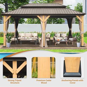 Pergola e Gazebo in Metallo con Tetto Doppio in Acciaio Zincato e Struttura in Legno di Cedro 12 X 20 per Esterni - Product Image 3