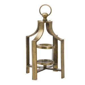 Metal Lantern in Antique Brass with Glass Holder for Candle Decoration Elegant Lighting for Living Room or Home Accent Decor - Product Image 1