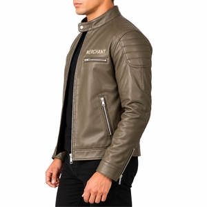 Men <b>Leather</b> <b>Jacket</b> Casual Zipper Outerwear Zip Front Stand Collar <b>Long</b> Sleeve Casual Style Fashion Classic Collar <b>Leather</b> <b>Jacket</b> - Product Image 3