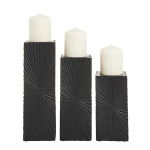 Black Sunburst Wood Square Pillar <b>Candle</b> Holder <b>Set</b> Decorative Tea Light Stand Wedding Home Centerpiece Unscented Handmade - Product Image 5