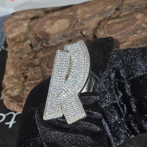 Moissanite Silver <b>Initial</b> Letter <b>Ring</b> Iced Out Hip Hop Statement <b>Ring</b> Micro Pave Custom Alphabet Jewelry Gift - Product Image 2