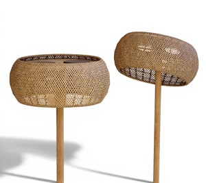 Custom Modern Woven Mesh Rattan <b>Standing</b> Floor Lamp Eco Friendly Solid Teak Wood Base Tall Lamp for Contract Furniture Supply - Product Image 3