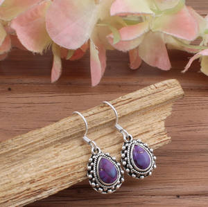 Purple Turquoise <b>Sterling</b> <b>Silver</b> <b>Drop</b> <b>Earrings</b> Handmade Lightweight Luxury Women's Fashion Jewelry Wholesale - Product Image 4