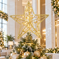 Décor de Noël pour la maison : étoile dorée lumineuse à piles avec bordure en boucle et ampoules LED chaudes pour le sommet du sapin
