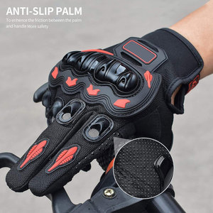 Full Finger Racing Gloves Black <b>Red</b> PU <b>Material</b> Breathable Palm Guard Hook And Loop Closure Motocross Outdoor Use - Product Image 4