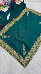 Ensemble Kurta Palazzo en soie douce pour femme, design festif, avec dupatta fantaisie, tenue de cérémonie haut de gamme pour mariage et soirée - Product Image 1