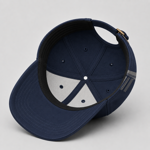 Navy Blue 6 Panel Baseball Cap with <b>Heat</b> Transfer Logo and Stripes - Product Image 3