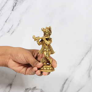 Estatua de Latón del Dios Krishna, Figura Religiosa Bañada en Oro de 10 cm, Ídolo de Murli Manohar para Decoración del Hogar - Product Image 5