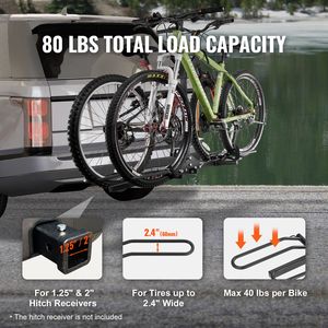 Porte-vélos à fixation sur attelage, capacité maximale 80 lb, pour 2 vélos, style plateforme, avec récepteur de 1,25/2 pouces, inclinable et pliable - Product Image 2