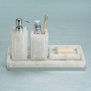 Ensemble d'accessoires de salle de bain en marbre écologique Stonekocc, quatre pièces, distributeur de savon, boîte à mouchoirs, plateau pour hôtel, décoration de la maison - Product Image 3