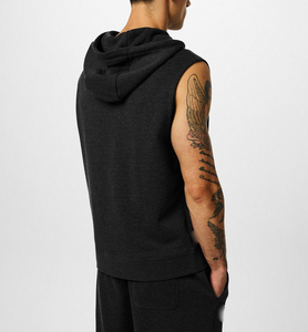 Gilet sans manches pour homme en coton léger avec fermeture éclair, capuche et poches à cordon, sweat-shirt décontracté uni - Product Image 3