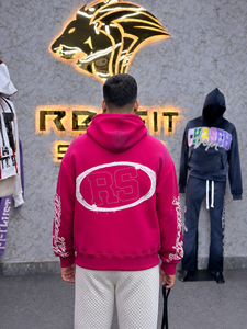 Sweat à capuche rose oversize zippé pour homme, style streetwear, en molleton avec logo imprimé sur le devant, style automne - Product Image 2