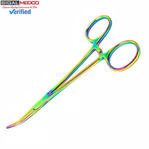 Pinces hémostatiques Kelly 5,5 pouces courbées en acier inoxydable, pince chirurgicale multicolore avec revêtement en titane plasma arc-en-ciel, à cliquet manuel - Product Image 2
