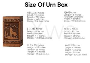 Urna Funeraria de Madera de Palisandro con Grabado de Lobo, Hecha a Mano, para Cenizas Humanas, Tamaño Mediano 9x5.5 Pulgadas - Product Image 2