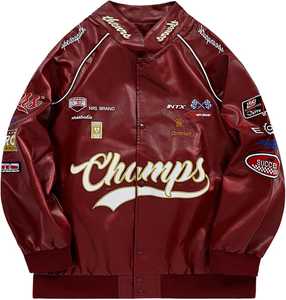 <b>Men</b> Vintage <b>Racing</b> Varsity <b>Jacket</b> PU Leather Look Bomber Coat Patchwork Button Front Streetwear Outerwear - Product Image 4