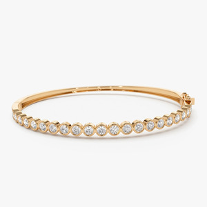 Women's Yellow Gold Bezel <b>Set</b> Lab Grown Diamond Round Brilliant Cut Luxury <b>Bangle</b> Bracelet - Product Image 6