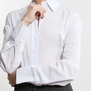 Camisa Clásica de Manga Larga para Mujer, Cuello Camisero, Color Sólido, Corte Regular, Blusa de Popelina de Algodón para Todas las Temporadas - Product Image 5