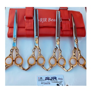 Ensemble d'outils essentiels pour le toilettage des chiens et des chats, 4 ciseaux en acier inoxydable, revêtement céramique, pointe lisse, logo personnalisable - Product Image 1