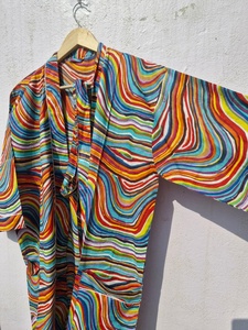 Bata Kimono de Algodón con Estampado de Rayas Arcoíris para Mujer, Túnica Ligera para Playa, Ropa de Descanso, Bata de Baño, Vestido Casual Cruzado - Product Image 2