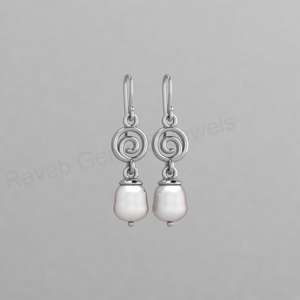 Boucles d'oreilles pendantes spirales Art Déco tendance en argent 925 faites à la main avec perles d'eau douce en forme de goutte, plaquées or, bijoux fins pour mariée chrétienne - Product Image 2