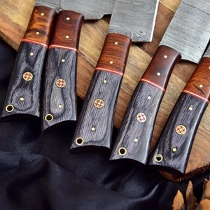 Handmade Damascus Steel Chef <b>Knife</b> <b>Set</b> 5 Pieces Razor <b>Sharp</b> High Carbon Forged with Customizable Wholesale Leather Roll - Product Image 3
