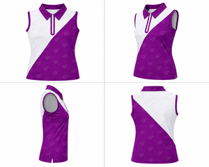 Polo sans manches pour femme, best-seller, color block violet et blanc, tricoté, style sportif, pour le golf, fermeture boutonnée, 100 % polyester - Product Image 4