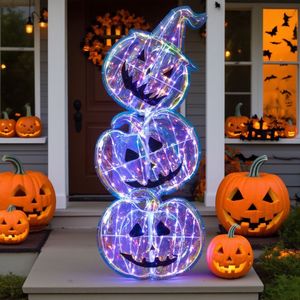 Decorazione di Halloween a forma di zucca illuminata con 150 LED e base, splendida decorazione luminosa per un'atmosfera festiva - Product Image 2