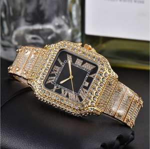 Men's New Full <b>Diamond</b> <b>Watch</b> Luxury Gold Square Male Clock Roman Pattern Hip-Hop Cuban Stainless Steel Quartz <b>Diamond</b> <b>Diamond</b> - Product Image 6