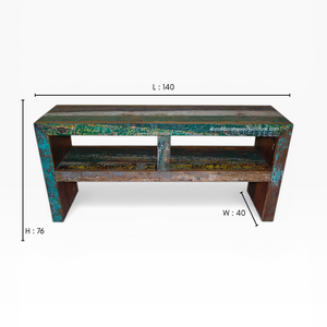 Mesa Consola de Madera de Teca Rústica, Ecológica, Hecha a Mano, Duradera, con Almacenamiento, para Sala de Estar, Entrada, Apartamento, Hotel, Mueble para el Hogar - Product Image 1