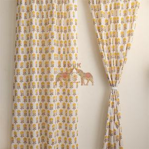 Luxury Modern Hand Block Floral Printed Cotton <b>Curtains</b> Beautiful Handmade Valances Lightweight Door <b>Curtains</b> - Product Image 5