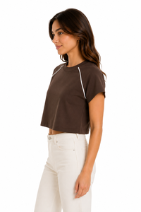 Womens Brown Crop <b>Top</b> Athletic T Shirt Casual Short Sleeve Tee Slim Fit Crop Tee Summer Fashion <b>Top</b> Soft Cotton Crop Shirt Trend - Product Image 2