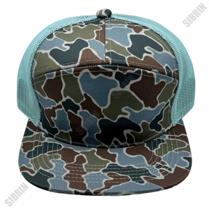 SIBRIN Custom Logo 7 Panel Trucker <b>Hat</b> Duck Camo Blue Mesh Cap Baseball Flat Brim Caps Outdoor Streetwear Spring <b>Summer</b> Sports - Product Image 3