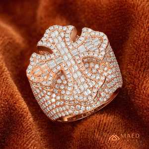 Anillo de Moissanita Cruzado para Hombre, Tono Oro Rosa, con Incrustaciones de Baguette y Corte Redondo, Estilo Hip Hop, Anillo de Lujo, Regalo de Joyería - Product Image 3