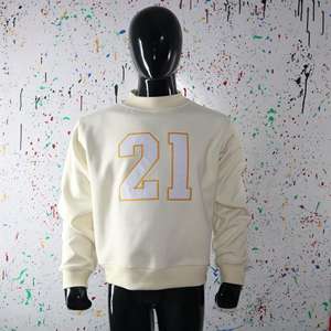 21 CREAM <b>Mock</b> <b>Neck</b> Sweatshirt 100% WHITE Applique Embroidery wide <b>neck</b> Sweatshirt Finer Threads - Product Image 4
