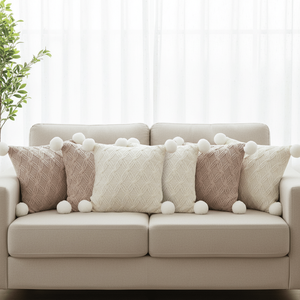 Ensemble de 6 taies d'oreiller SOGA, marron et ivoire, tricot diamanté avec pompons, élégantes et décoratives, pour coussins décoratifs - Product Image 4