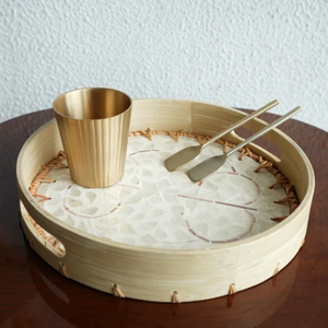 Handmade Mother of Pearl inlay Spun Bamboo Serving <b>Tray</b> Decorative Round Serving <b>Trays</b> for Home Kitchen from Vietnam - Product Image 2