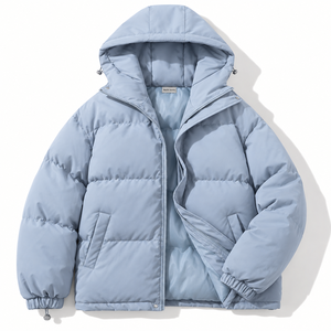 Veste matelassée épaisse à capuche respirante et écologique OEM, manteau d'hiver lisse à fermeture éclair intégrale, vêtement d'extérieur isolant personnalisé unisexe style streetwear - Product Image 2