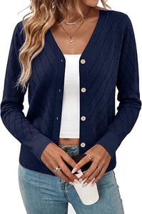 Cardigan en tricot bleu marine à manches longues avec fermeture boutonnée, couleur unie, pull d'automne 100% acrylique, coupe classique, pull pour homme - Product Image 4