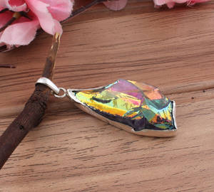 Pendentif vintage en druse jaune soleil, argent sterling 925 plaqué platine, pierre de guérison des chakras, fait à la main, bijoux fins unisexes - Product Image 1