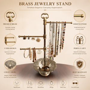 Premium Brass Jewelry <b>Stand</b> Organizer with <b>Rotating</b> Arms Decorative Tray Necklace Earring Holder Elegant Vanity Storage Solution - Product Image 5