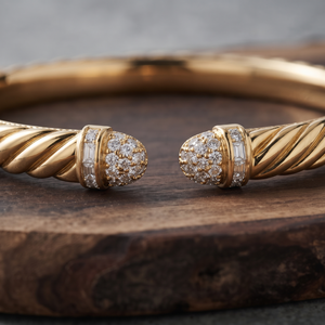 Custom Cable Cuff <b>Bangle</b> <b>Bracelet</b> With Micro Pavé Round And Baguette Moissanite Stone <b>Bracelet</b> 925 Silver Gold Plated <b>Bracelet</b> - Product Image 2