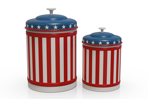 <b>Set</b> of 2 American Flag Metal Food Storage Containers with Lids Airtight Freshness Preservation Kitchen Use Cylinder Shape Canes - Product Image 3