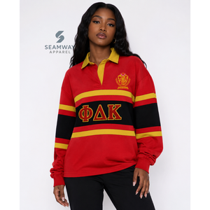 NSPDK Camiseta de rugby extragrande para mujer con bloques de color, manga larga, cuello polo, bordado de letras griegas, jersey universitario - Product Image 5