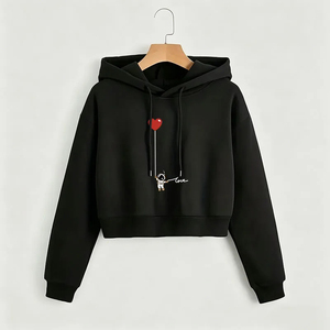 Custom <b>Grey</b> Long Sleeve <b>Zipped</b> Ribbed Crop <b>Hoodie</b> <b>Women</b> Embroidered Design Plus Size Cropped <b>Hoodie</b> Formal Lined Style - Product Image 2