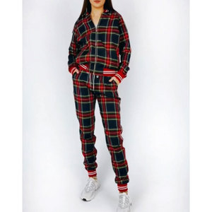 Women Plaid <b>Tracksuit</b> Set Full Sleeve Zipper Front Casual Jogger Outfit Autumn Wear 100 Cotton Regular Fit - Product Image 2
