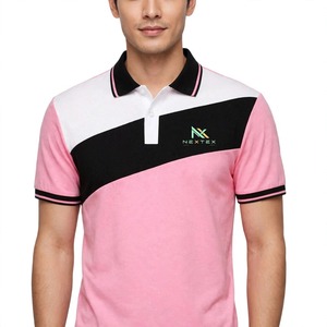 Custom <b>Pink</b> Black White Diagonal <b>Polo</b> <b>Shirt</b> Men's Color Block Pique Cotton Team Uniform Embroidered Logo OEM Wholesale - Product Image 2
