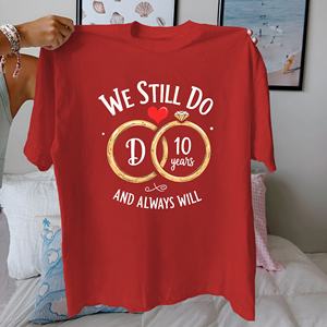 T-shirt décontracté en coton tricoté pour femme, imprimé, coupe confortable, 100 % coton, 10 ans de tradition - Product Image 1