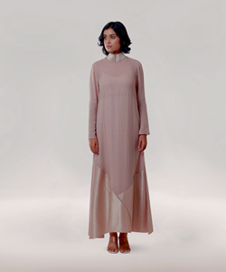 Robe décontractée en georgette à coupe ample avec empiècements en soie et doublure intérieure en taffetas, manches longues, confortable, style occidental - Product Image 2