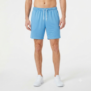 Shorts en polyester tricoté bleu clair pour homme, séchage rapide, couleur unie, style décontracté, cordon de serrage à la taille - Product Image 2